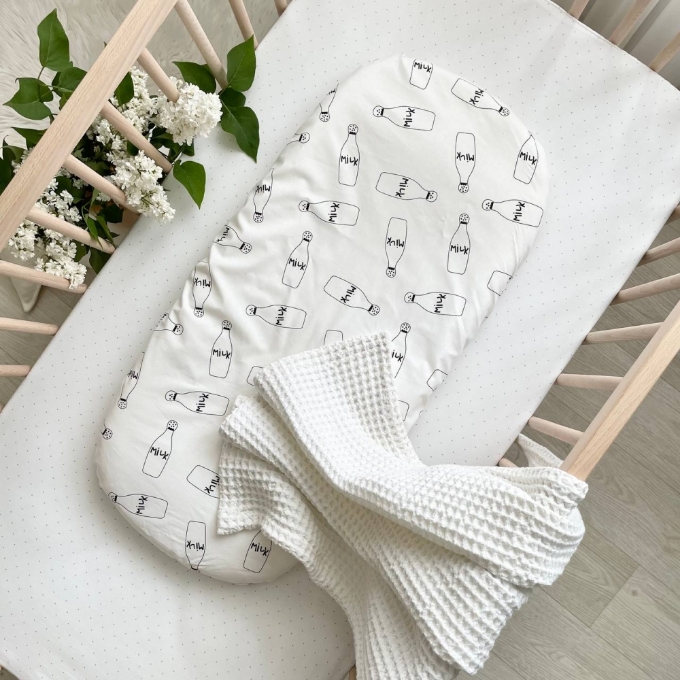 Cearsaf pentru carucior bebe din bumbac, Milk (1)